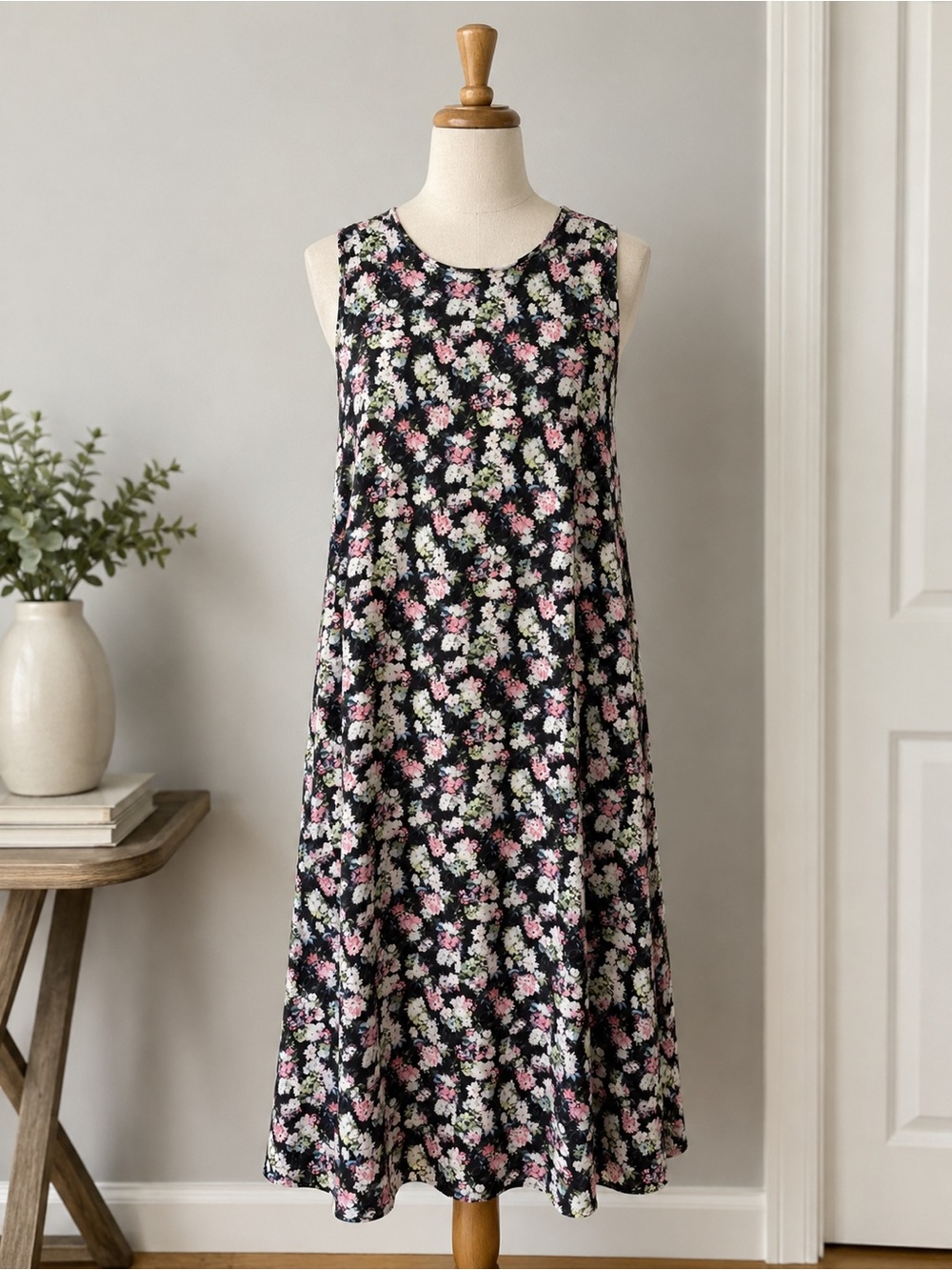 J Jill Wearever Black/Pink Floral Maxi Dress Size 3X